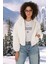 5193 Kapüşonlu Peluş Crop Ceket - Ekru 5