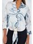 Oversize Dökümlü Crop Saten Gömlek 906 - Indigo 4