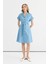 Erkek Yaka Düz Mavi Standart Kadın Elbise 25YSL7642 1