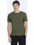 Haki Düz Bisiklet Yaka %100 Pamuk T-Shirt 1