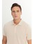 AC&Co / Altınyıldız Classics Erkek Çekmeyen Pamuklu Kumaş Slim Fit Dar Kesim Açık Bej-Beyaz Kıvrılmaz Polo Yaka Tişört 4