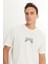 %100 Pamuk Relaxed Fit Geniş Kesim Bisiklet Yaka Kırık Beyaz Big Logo Tişört 4