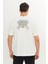 %100 Pamuk Relaxed Fit Geniş Kesim Bisiklet Yaka Kırık Beyaz Big Logo Tişört 5