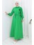 Lastik Detaylı Kuşaklı Elbise 2063-04 Yeşil 1