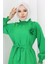 Lastik Detaylı Kuşaklı Elbise 2063-04 Yeşil 3