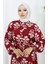 Yarım Düğmeli Desenli Elbise 2052-01 Bordo 4