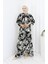 Viskon Kumaş Desenli Elbise 2054-03 Siyah Beyaz 3