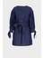 Koyu Mavi Kolu Büzgülü Ince Mini Jean Elbise C 4676-053 1