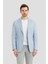 Erkek Açık Mavi Keten Karışımlı Slim Fit Blazer Ceket 2