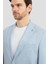 Erkek Açık Mavi Keten Karışımlı Slim Fit Blazer Ceket 3