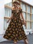 Munn Collection Kadın Kısa Kollu Madonna Yaka Yırtmaçlı Çiçek Desenli Süprem Elbise 2