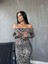 Munn Collection Kadın Madonna Yaka Dalgıç Kumaş Leopar Desen Maxi Boy Derin Yırtmaçlı Elbise 2