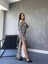 Munn Collection Kadın Madonna Yaka Dalgıç Kumaş Leopar Desen Maxi Boy Derin Yırtmaçlı Elbise 5