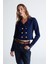 Styleboom x Peraluna Kathy Blazer Çelik Örgü Crop Kruvaze Blazer Kadın Triko Ceket - Lacivert 1