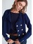Styleboom x Peraluna Kathy Blazer Çelik Örgü Crop Kruvaze Blazer Kadın Triko Ceket - Lacivert 3