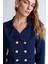 Styleboom x Peraluna Kathy Blazer Çelik Örgü Crop Kruvaze Blazer Kadın Triko Ceket - Lacivert 4