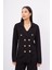 Styleboom x Peraluna Katherıne Blazer Çelik Örgü Klasik Kesim Düğmeli Blazer Kadın Triko Ceket - Siyah 2