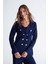 Styleboom x Peraluna Katherıne Blazer Çelik Örgü Klasik Kesim Düğmeli Blazer Kadın Triko Ceket - Lacivert 4