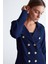 Styleboom x Peraluna Katherıne Blazer Çelik Örgü Klasik Kesim Düğmeli Blazer Kadın Triko Ceket - Lacivert 5