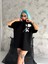 Unisex Bisiklet Yaka Baskılı Oversize T-Shirt - Siyah 2