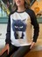 Munn Collection Kadın Uzun Kollu Bisiklet Yaka Kedi Baskılı Şardonlu Dalgıç Bluz 3