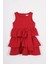 Bisiklet Yaka Kurdele Detaylı Eteği Fırfırlı Sıfır Kol Kırmızı Renk Kız Çocuk Elbise 1