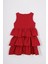 Bisiklet Yaka Kurdele Detaylı Eteği Fırfırlı Sıfır Kol Kırmızı Renk Kız Çocuk Elbise 2