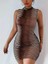 Kadın Sıfır Kol Desenli Mini Bodycon Dalgıç Elbise 4