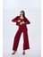 Styleboom x Peraluna Marlene Trouser Düğme Detaylı Rahat Kesim Kadın Triko Pantolon - Bordo 3