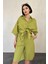 Munn Collection Yağ Yeşili Kısa Kollu Keten Gömlek ve Şort Takım 5
