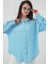Çizgili Oversize Gömlek 20295 - Mavi 3