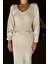 Ekru Geniş Boğazlı Elbise 4