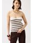 Munn Collection Çizgili Straplez Dokulu Bluz 5
