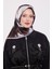 Siyah Soyut Yaprak Desen Twill Ipek Eşarp 3