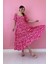 Fuşya Düğmeli Brode Elbise 1