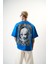 Erkek Indefinite Baskılı Oversize T-Shirt Mavi 4