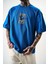 Erkek Indefinite Baskılı Oversize T-Shirt Mavi 5