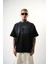 Erkek Res Studio Yazılı Oversize T-Shirt Siyah 1