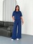 Osy Modal Yumuşak Dokulu Kumaş Bisiklet Yaka T-Shirt Bol Paça Pantalon Ikili Takım -Saks Mavi 4