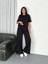 Osy Modal Yumuşak Dokulu Kumaş Bisiklet Yaka T-Shirt Bol Paça Pantalon Ikili Takım -Siyah 5