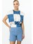 Arka Kısmı Bağlamalı Kareli Crop Bluz Mavı 03104 2