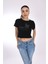 Perfect Yazılı Taş Detaylı Siyah Kelebek Crop T-Shirt – Cesur ve Işıltılı Stil 3