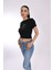 Perfect Yazılı Taş Detaylı Siyah Kelebek Crop T-Shirt – Cesur ve Işıltılı Stil 5