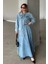 Çiçek Aplikeli Etek Ceket Denim Takım Mavi 9346-TK 5