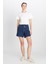 %100 Pamuk Regular Fit Normal Kesim Koyu Mavi Denim Şort 2