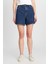 %100 Pamuk Regular Fit Normal Kesim Koyu Mavi Denim Şort 3