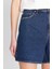 %100 Pamuk Regular Fit Normal Kesim Koyu Mavi Denim Şort 5