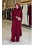 Düğmeli Cepli Tunik ve Pantolon Ikili Takım 8682 Bordo 1