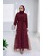 Incili Abaya ve Elbise Takım 8491 Bordo 1