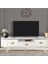 Duru TV Sehpası Beyaz Gold 2 Kapaklı 1 Çekmeceli Oval Detaylı Sehpa 180x40x53 Cm 3